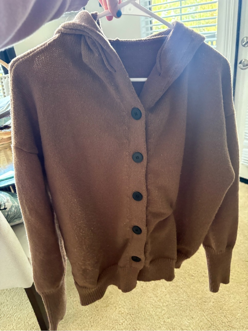 Source Unknown Brown Button-Up Hooded Cardigan Sweater
